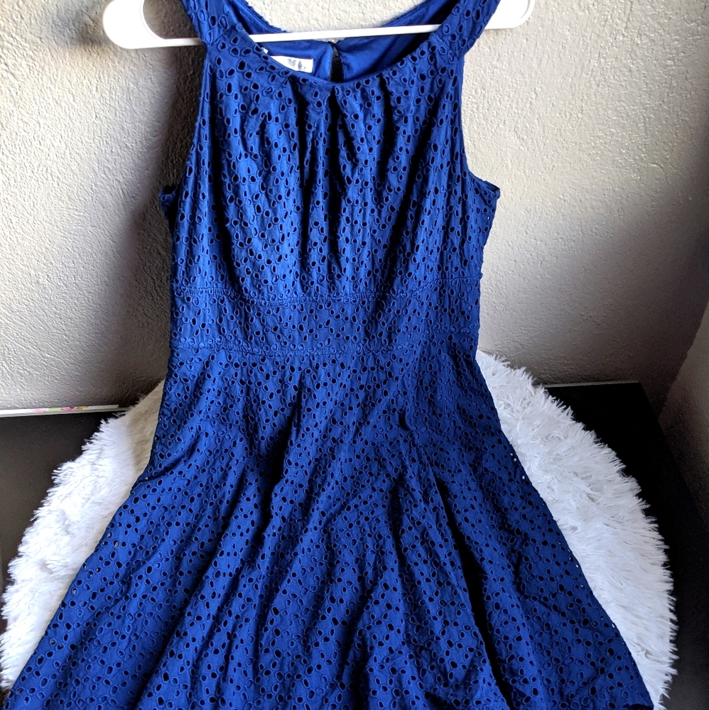 London Times Blue SL Eyelet 100% Cotton Dress